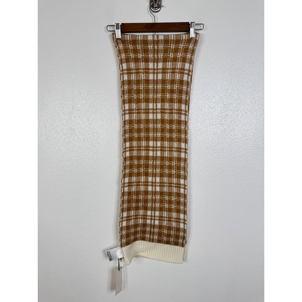 Timberland Wheat Brown Plaid Knit Tube Scarf OS NWT